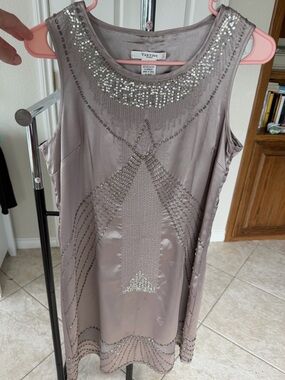 Vertigo Paris Taupe Beaded Sleeveless Dress